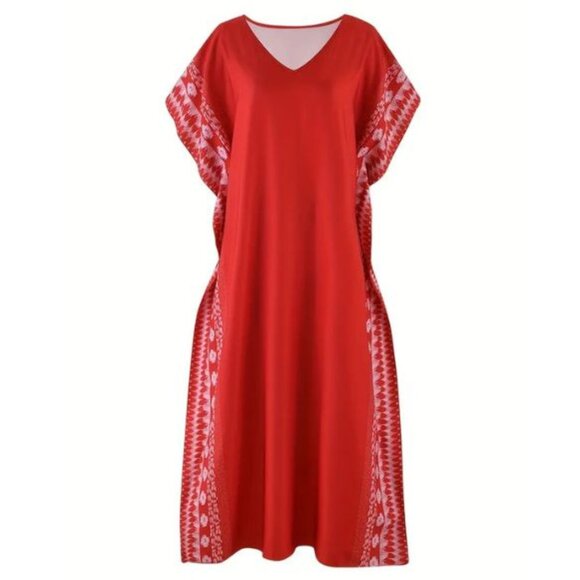 Kaftan Maxi Dress Red White Cover Up NEW ❤️ LAST 1 🤍 - Picture 6 of 10